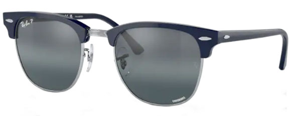 RB149 RAY-BAN CLUBMASTER RB3016 1366G6 51 BLUE ON SILVER  DARK BLUE MIRRORED POLARIZED