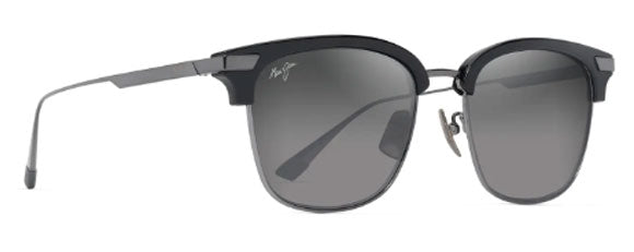 MJM137 MAUI JIM KALAUNU ASIAN FIT GS629-02 55 SHINY BLACK WITH SARK SILVER  / NEUTRAL GREY