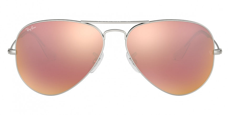 D194 RAY-BAN AVIATOR LARGE METAL RB3025 019/Z2 58 MATTE SILVER / LIGHT BROWN MIRRORED PINK