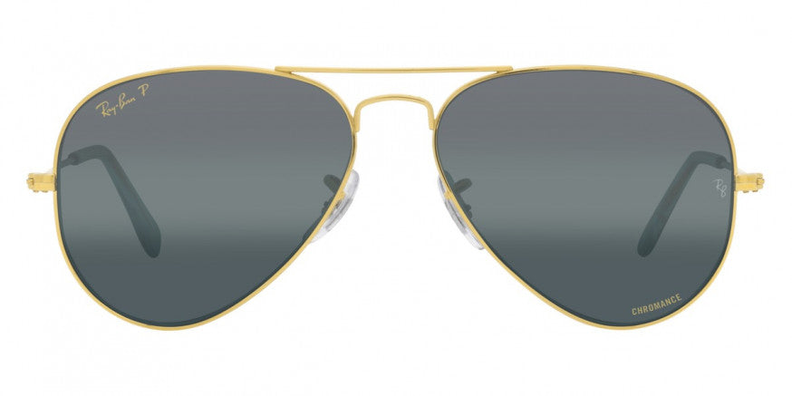 F2 RAY-BAN AVIATOR LARGE METAL RB3025 9196G6 58 LEGEND GOLD / CLEAR GRADIENT DARK BLUE  POLARIZED